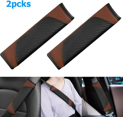 AUCELI 2PCS Car Seat Belt Cover, Carbon Fiber Seatbelt Shoulder Strap Covers, Breathable Leather Soft Harness Pad Protect Your Neck and Shoulder Compatible with Cars