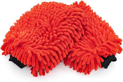 The Rag Company - Premium Chenille Microfiber Knobby Wash Mitts - Perfect for Car Washing and Detailing; Scratch-Free, Lint-Free, Double-Sided, Plush, and Absorbent; Lime Green + Blue (2-Pack)