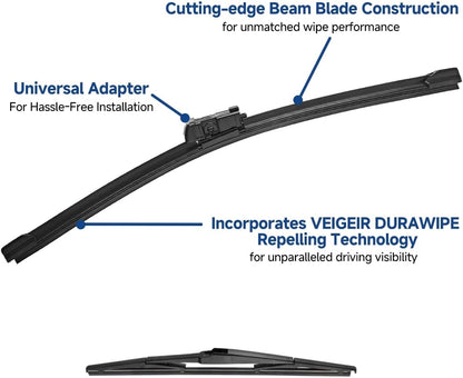 3 Pack Windshield Wiper Blades Compatible with Mazda CX-5 2017-2025 and CX-9 2016-2023, Front and Rear, 24" 18" 14" - Colors B