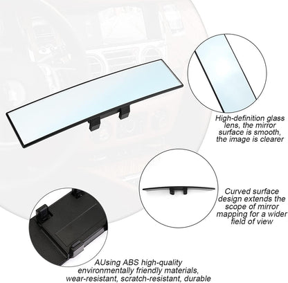 8sanlione Car Rearview Mirrors, Shock Resistant Interior Clip-on Panoramic Rear View Mirror for Car, Wide Viewing Range, 12 inch HD Universal Use for Cars, SUVs, Trucks, Vehicles (White)