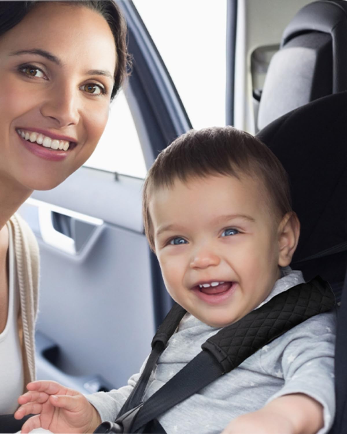 2 Pack Car Seat Belt Covers for Baby Kids, Reversible Soft Car Seat Shoulder Strap Pads, Seatbelt Cushion, Neck Strap Covers for Stroller, Carrier, Pushchair (Black Star)