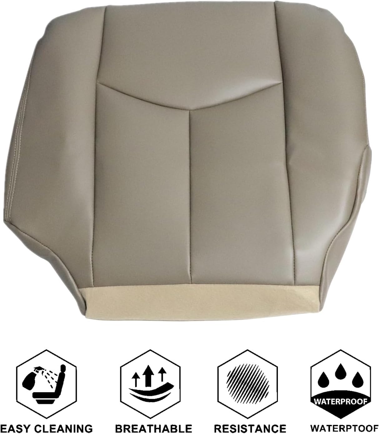 NLQR #522 Light Tan Front Driver Bottom Replacement Seat Cover Microfiber Leather Compatible with Chevy Avalanche Tahoe Suburban GMC Yukon XL 2003 2004 2005 2006