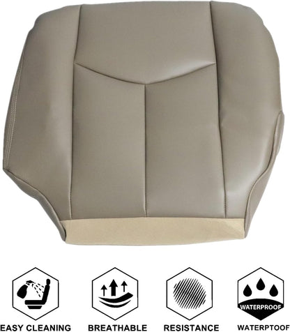 NLQR #522 Light Tan Front Driver Bottom Replacement Seat Cover Microfiber Leather Compatible with Chevy Avalanche Tahoe Suburban GMC Yukon XL 2003 2004 2005 2006