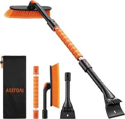 AstroAI 47.2" Ice Scrapers for Car Windshield and Extendable Snow Brush with Foam Grip and 360° Pivoting Brush Head for Auto Car Truck and SUV(Orange)