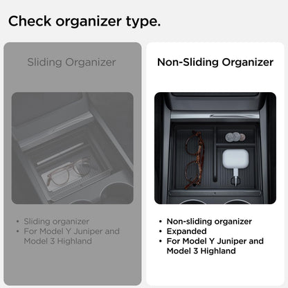 Spigen Center Console Organizer for Tesla Model Y Juniper (Only Premium & Performance 2026) and Model 3 Highland (Standard, Premium & Performance 2024/25/26) with Smooth Slide Technology - [Sliding]