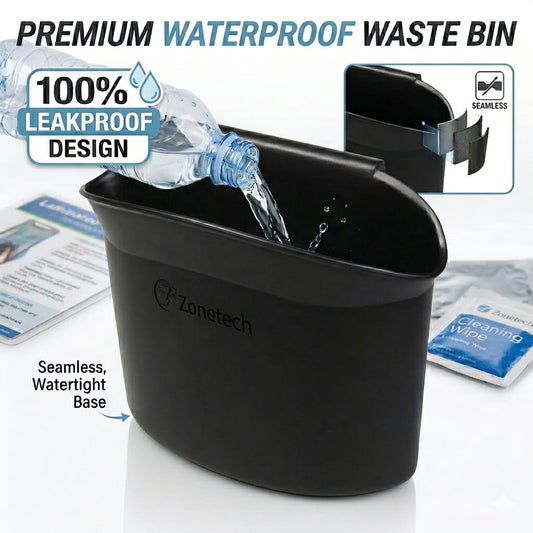 ZONETECH Portable Hanging Mini Car Garbage Can – Classic Black Trash Container - Premium Quality Automotive Universal Compact Traveling Wastebasket for Vehicle,Office, Home (1-Pack)