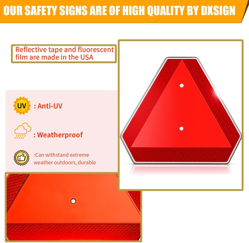 Slow Moving Vehicle Safety Sign,Slow Moving Vehicle Triangle Sign,Plastic 14"x16" Engineering Grade Reflective for Golf Cart (Plastic)