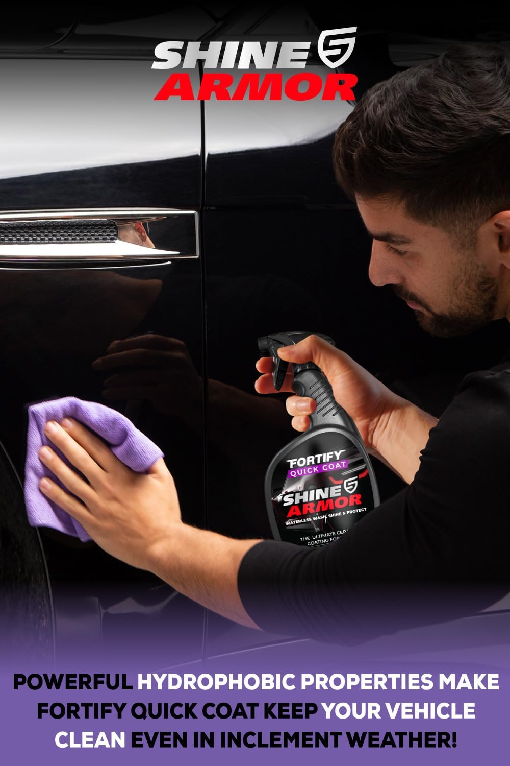 SHINE ARMOR Fortify Quick Coat: 3-in-1 Waterless Car Wash Spray with Ceramic Coating - Car Wax, Paint Protector, and Cleaner for Trucks, Bikes and SUVs, Made in USA, 16floz