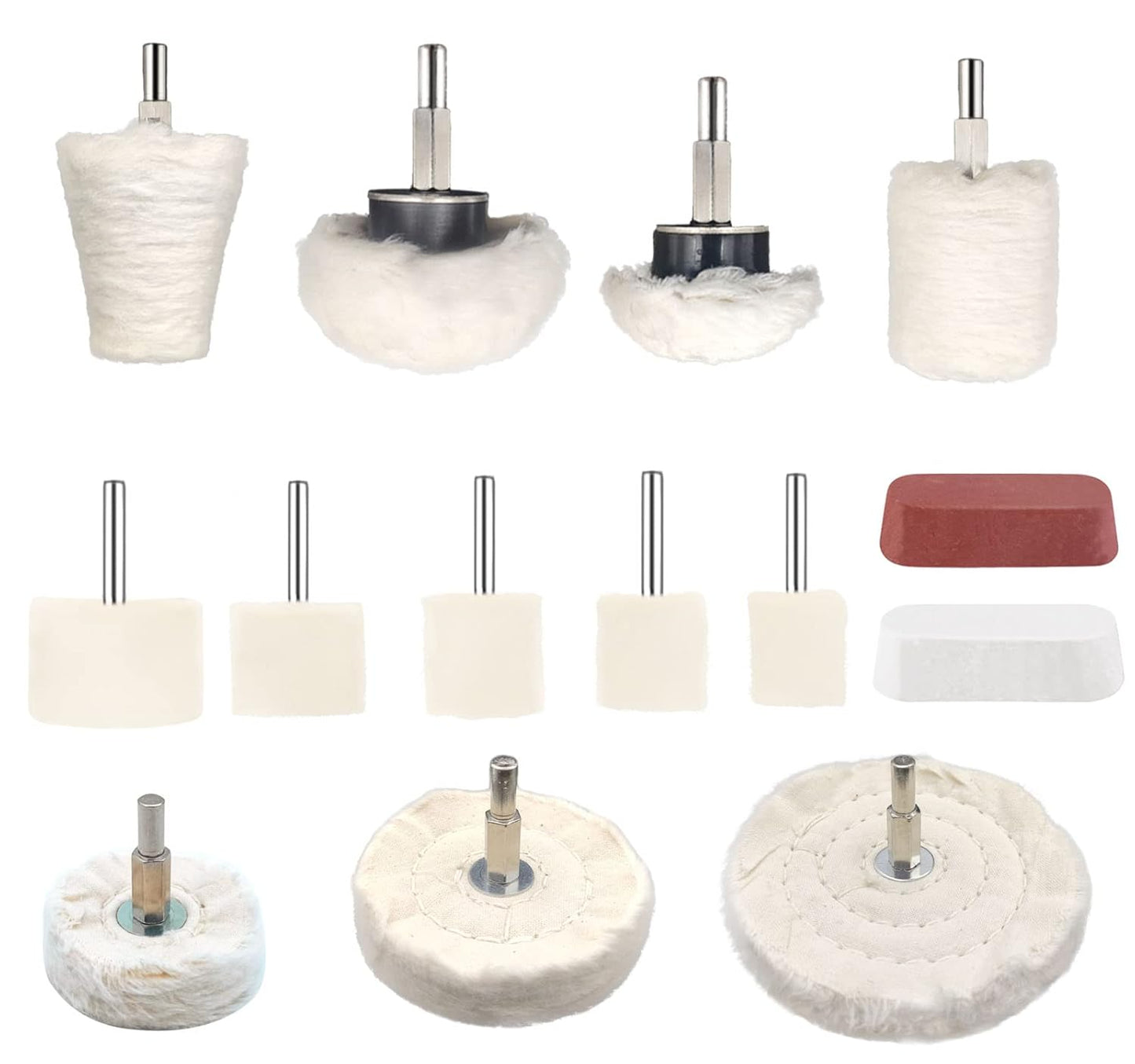 6 pcs Buffing Wheel for Drill,Buffing Pad Polishing Wheel Kits,Wheel Shaped Polishing Tool for Metal Aluminum,Stainless Steel,Chrome,Jewelry,Wood,Plastic,Ceramic,Glass,etc