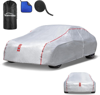 Car Cover for Sedan, Waterproof All Weather Heavy Duty, 360° Underbody Wrap Windproof Design, Quick Install Outdoor Vehicle Cover, Fits 186-193 in