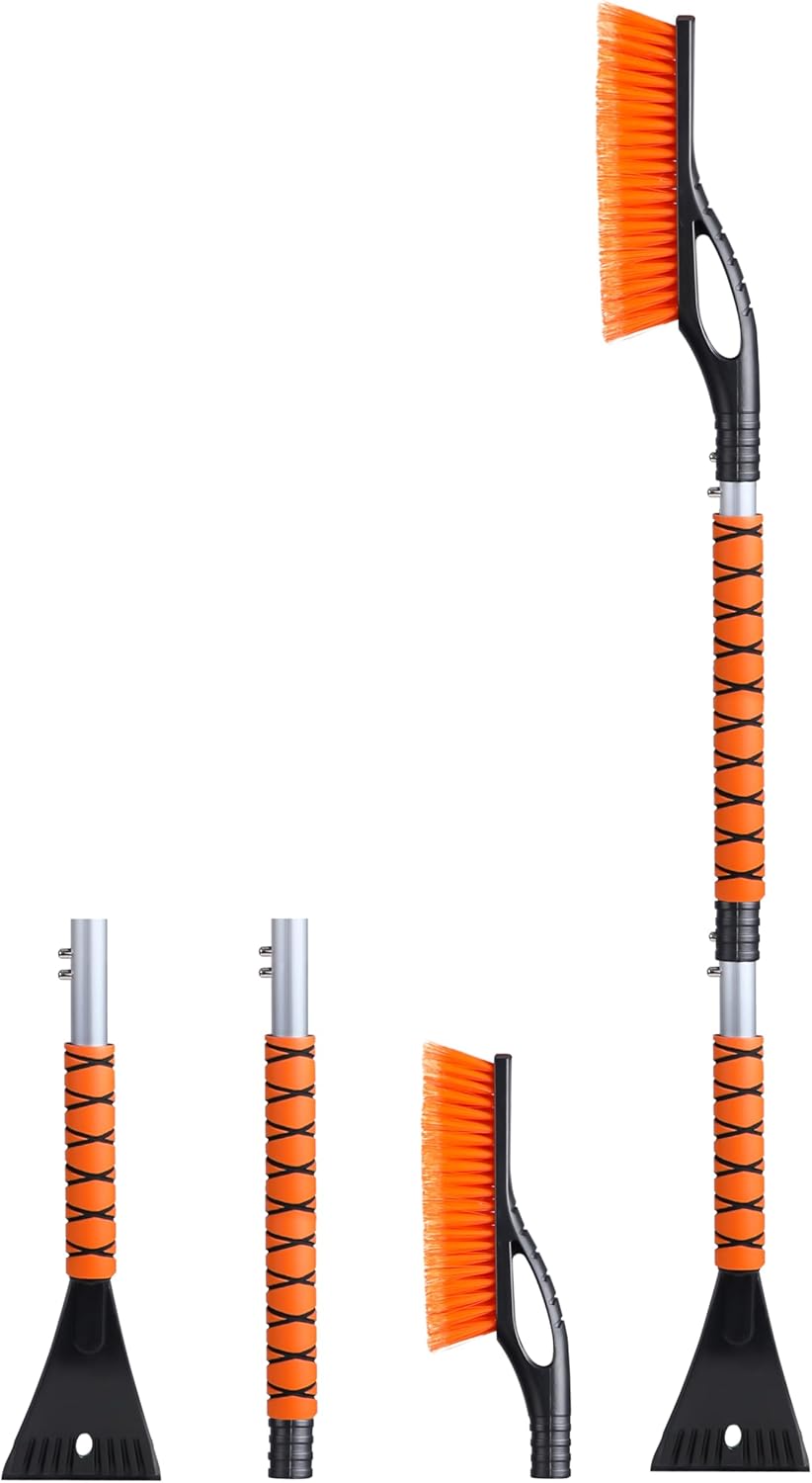 EcoNour 27" Aluminum Ice Scrapers for Car Windshield | Car Snow Scraper Window and Snow Brush with Ergonomic Foam Grip Winter Accessories (Orange)