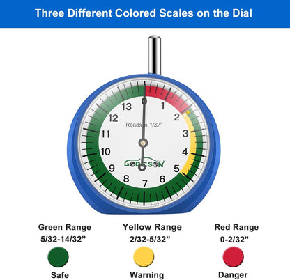 GODESON Dial Type Tire Tread Depth Gauge 88703 Professional for Motorcycle, car,Truck and Bus