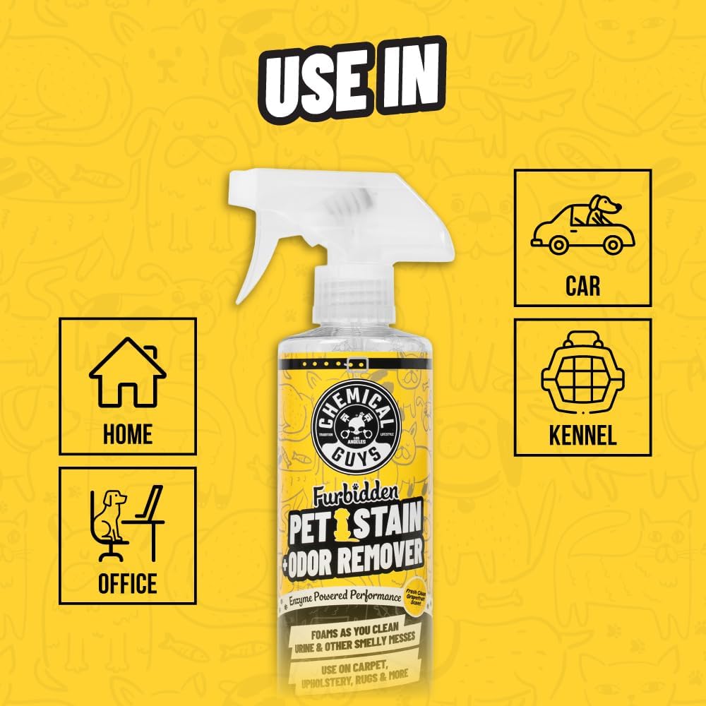 Chemical Guys Furbidden Pet Stain Remover for Car & Home, Carpet & Upholstery Cleaner, Eliminates Pet Odors & Stains from Urine & Vomit, Multi-Surface Pet Odor Neutralizer - 16 oz