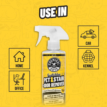 Chemical Guys Furbidden Pet Stain Remover for Car & Home, Carpet & Upholstery Cleaner, Eliminates Pet Odors & Stains from Urine & Vomit, Multi-Surface Pet Odor Neutralizer - 16 oz