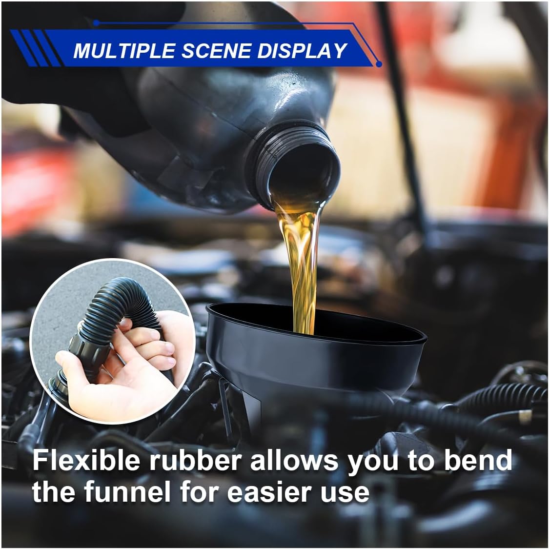 ZIMISI Wide Mouth Oil Funnel with Handle, Flexible Funnel with Hose Extension, Mesh Screen Filter, Oil Change Funnels for Automotive Use, Fits Liquid, Diesel, Kerosene, Gasoline (1PCS)
