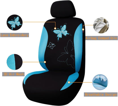 Flying Banner Butterfly car seat Covers ful Set Fashion Universal Lady Woman Female Rear Bench Split Colorized (Pink, 2 Fronts - Lace)