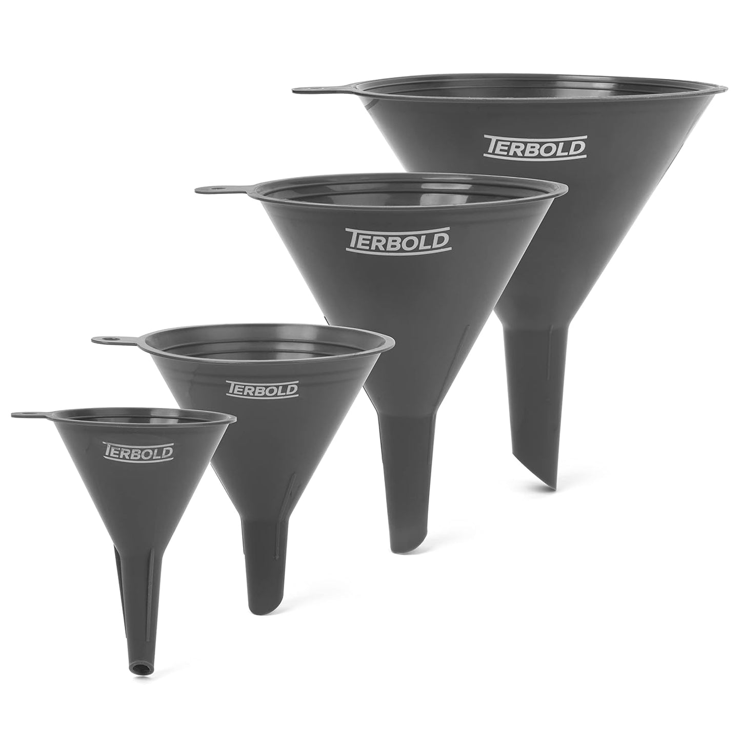 4pc Funnel Nesting Set in BPA Free Plastic for Kitchen Cooking, Car Oil, Home, or Lab Use (Black)