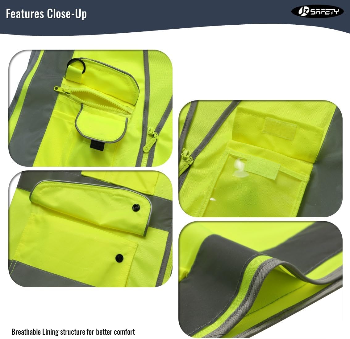 JKSafety 9 Pockets Class 2 High Visibility Zipper Front Safety Vest With Reflective Strips,Meets ANSI/ISEA Standard (Large, 150-Yellow) - Colors A