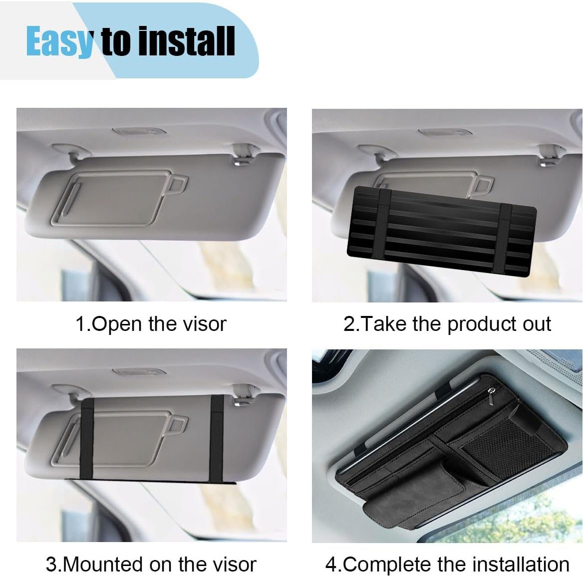Suede Car Sun Visor Organizer with Multi-Pocket Net Zipper, Glasses Case, Sunglass Holder (Grey)