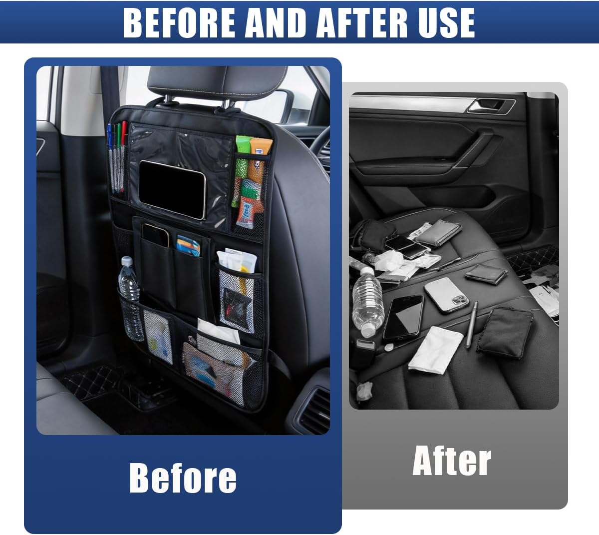 Craedli Car Backseat Organizer, Oxford Cloth Auto Seat Kick Mats with Clear Tablet Holder & 9 Pockets, Waterproof Back Seat Protector, Universal Car Road Trip Storage Essential (1PC)