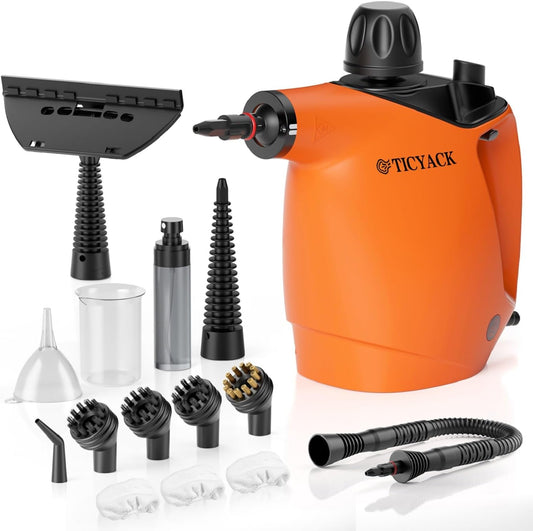 TICYACK Handheld Steam Cleaner, Steam Cleaner with 16 PCS Accessory & Safety Lock, 500ML Capacity, Multi-Surface Deep Cleaning for Home, Car, Bathroom, Grout, Floor, Window (White)