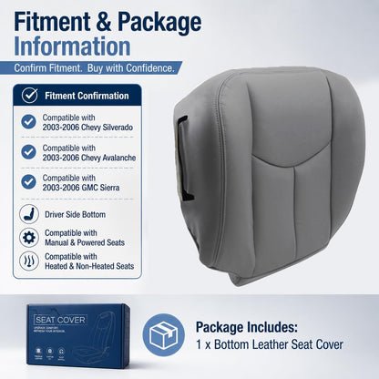 NLQR #522 Light Tan Front Driver Bottom Replacement Seat Cover Microfiber Leather Compatible with Chevy Avalanche Tahoe Suburban GMC Yukon XL 2003 2004 2005 2006