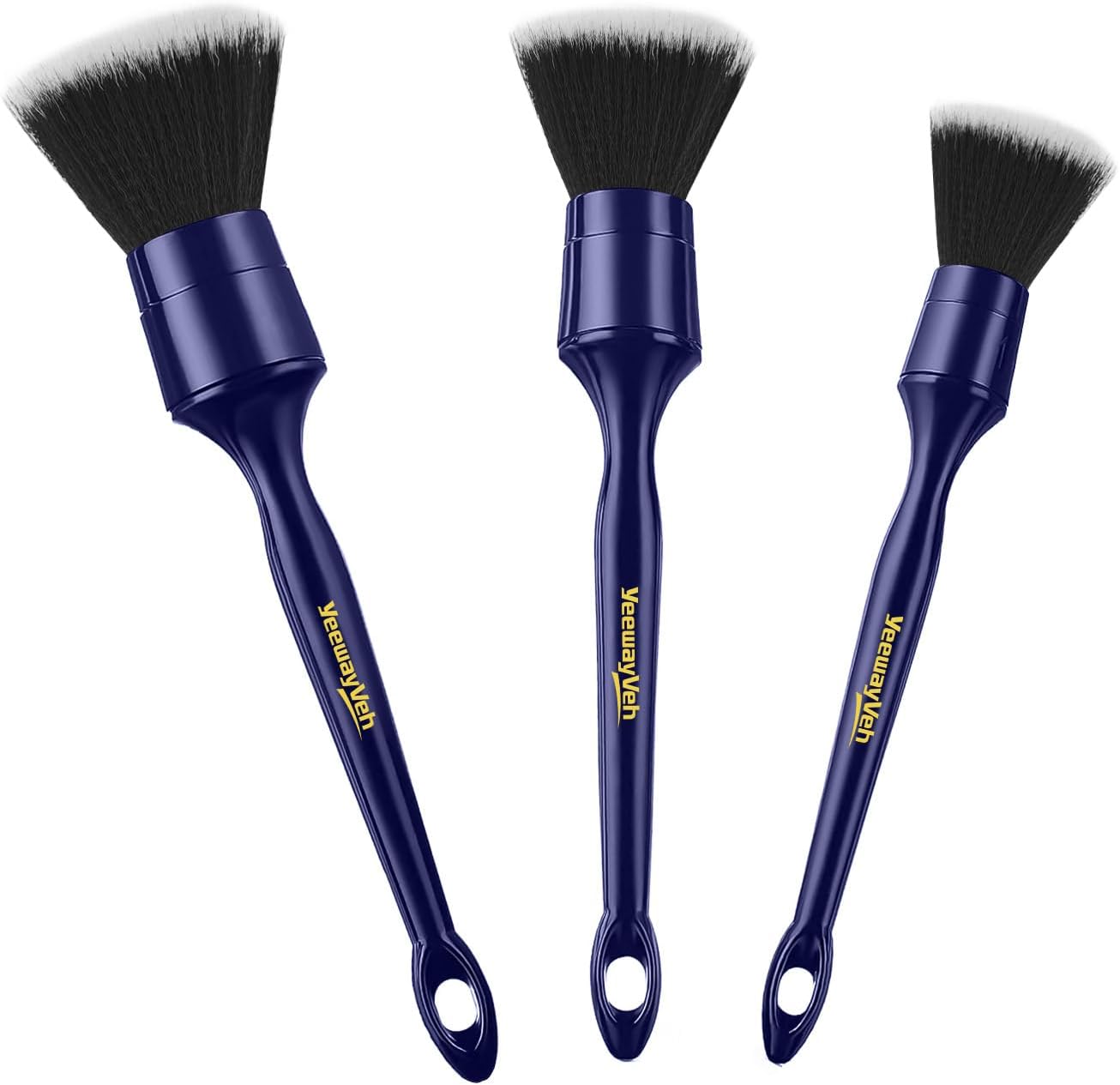 YeewayVeh Car Detailing Brush Set, 3 Pack Ultra Soft Boars Hair Detailing Brushes for Leather Seat Air Vents Engine Bay, Auto Detail Brushes Car Detailing for Interior Exterior, Indigo