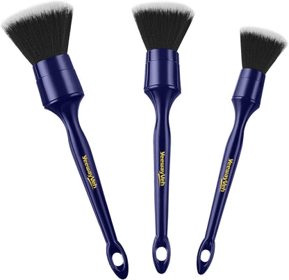 YeewayVeh Car Detailing Brush Set, 3 Pack Ultra Soft Boars Hair Detailing Brushes for Leather Seat Air Vents Engine Bay, Auto Detail Brushes Car Detailing for Interior Exterior, Indigo