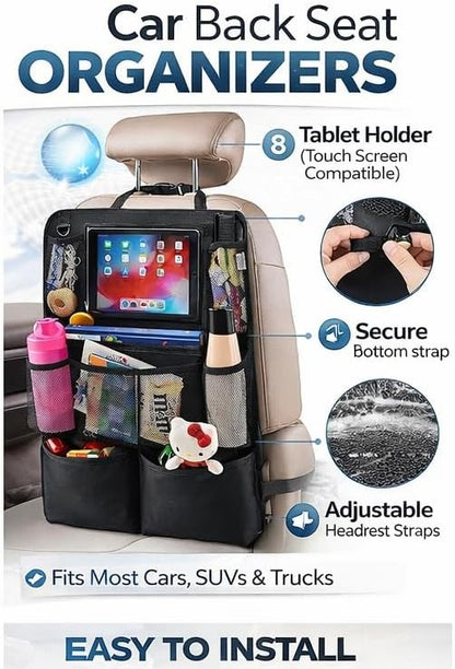 LILTOM Car Back Seat Protector with Organizer, 19"x27" XL Kick Mats, Waterproof, 3 Pockets, 2-Pack (Black - 3 Pocket)