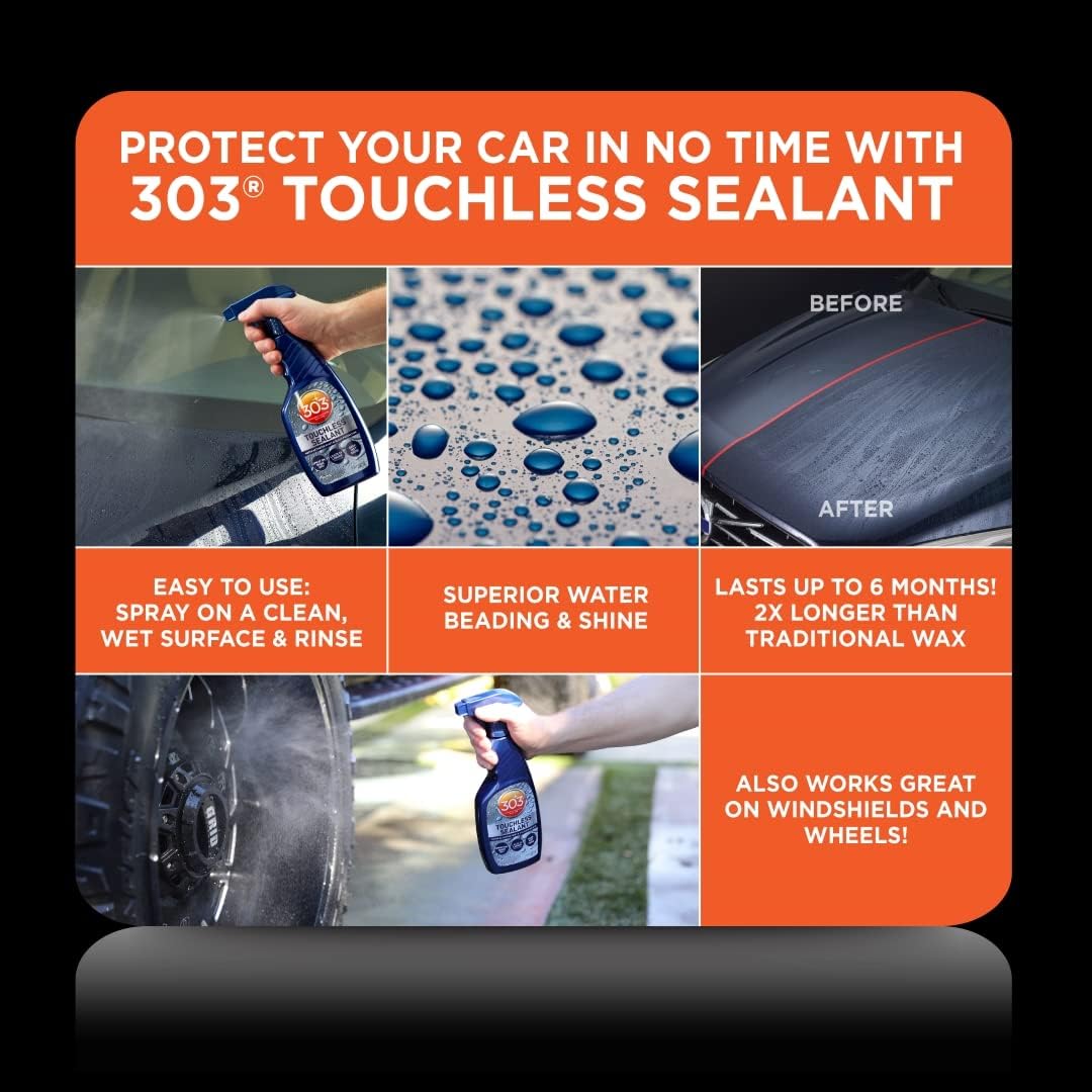 303 Products Touchless Sealant - SiO2 Water Activated Paint & Glass Protection - Spray On, Rinse Off - Lasts 2X Longer Than W- Deep, Wet Shine, 32 fl. oz. (30394CSR)