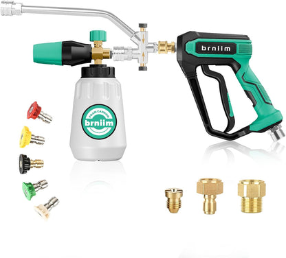 Pressure Washer Gun with Foam Cannon Car Wash Kit, Dual Channels-Foam/Water in 1s,1/4 Inch Quick Dual Connector Accessory for Car Wash Foam Gun & Pressure Washer Gun,with 5-Nozzle 3/8″ Swivel QC