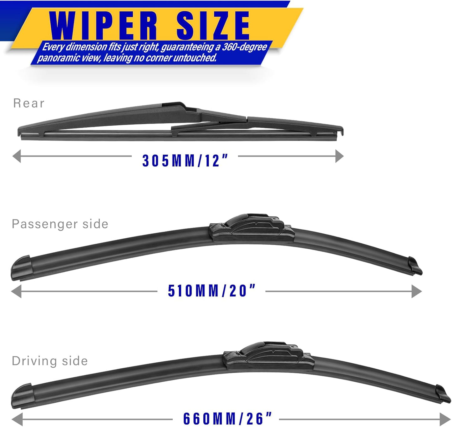 3 wipers Replacement for 2019-2023 2024 2025 2026 Subaru Forester, Windshield Wiper Blades Original Equipment Replacement - 26"/17"/14" (Set of 3) - Colors B
