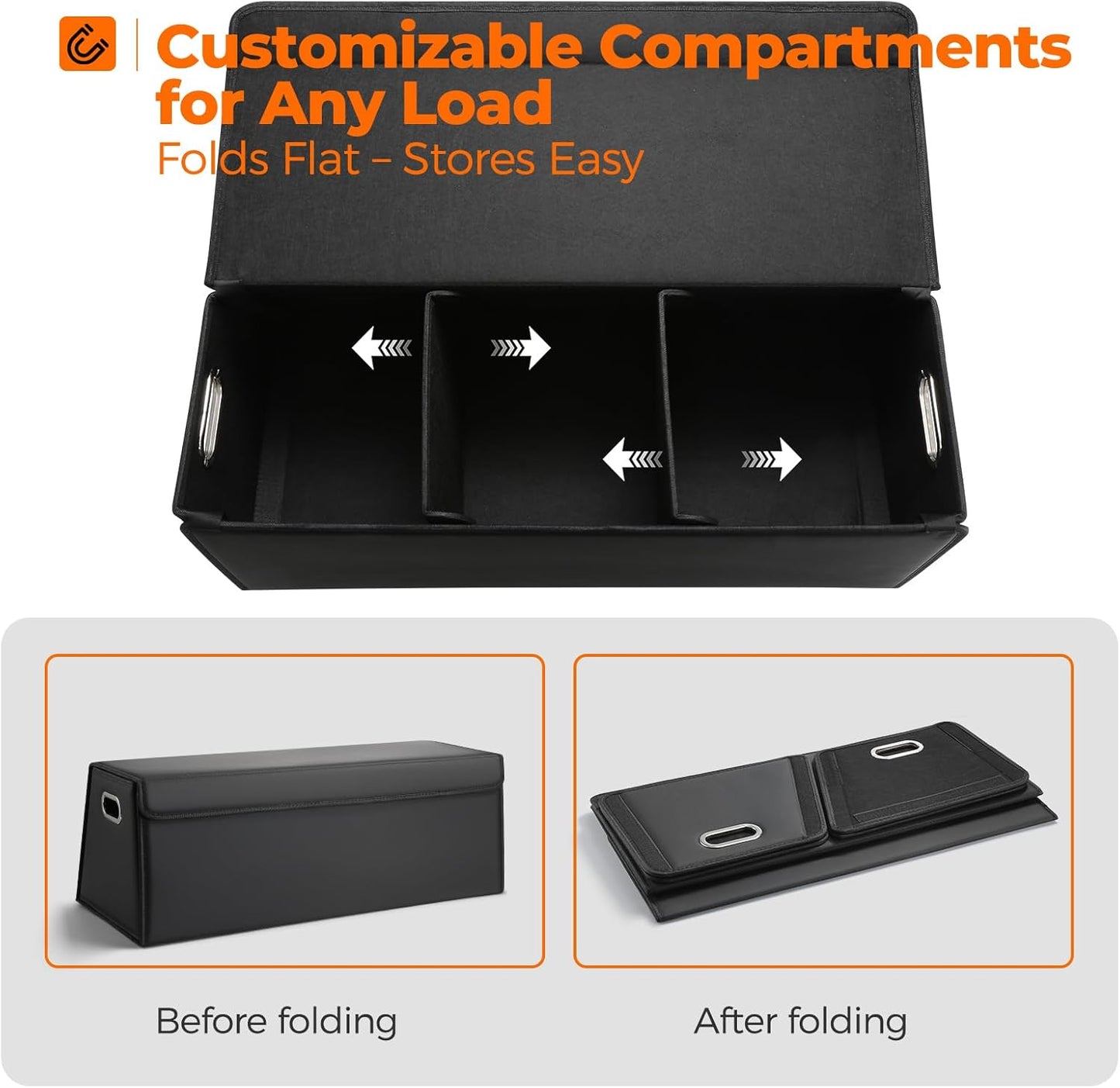 Fyzeoty Car Organizers for Trunk for Suv Sedan, Leather Storage Box,Magnetic Lid,Collapsible and Adjustable,16.5 inches