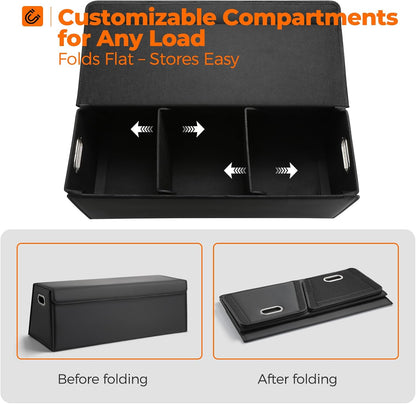 Fyzeoty Car Organizers for Trunk for Suv Sedan, Leather Storage Box,Magnetic Lid,Collapsible and Adjustable,16.5 inches