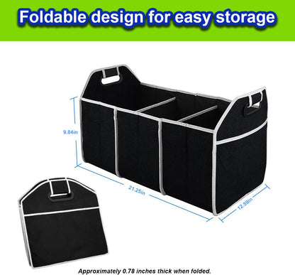 Car Trunk Organizer, Portable Foldable Waterproof Auto Storage Bag with 3 Compartments, Collapsible Cargo Trunk Groceries Organizer, Car Accessories Universal for SUV, Truck, Van, Sedan (Black2)