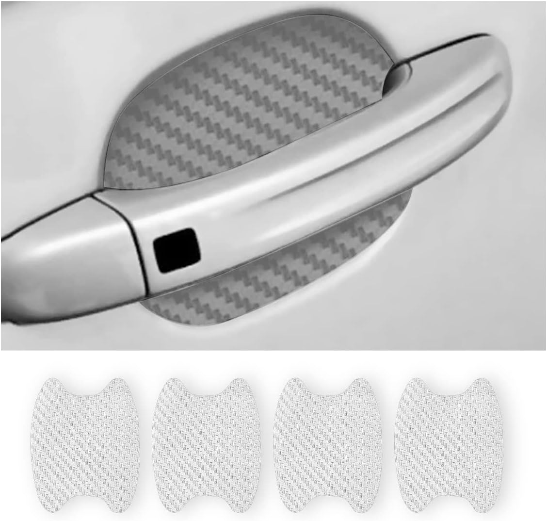 4PCS Sticker, Carbon Fiber Anti-Scratches Car Door Cup Protector, Non-Marking Auto Door Handle Protective Film, Universal for Most Car Handles (Black/4PCS)