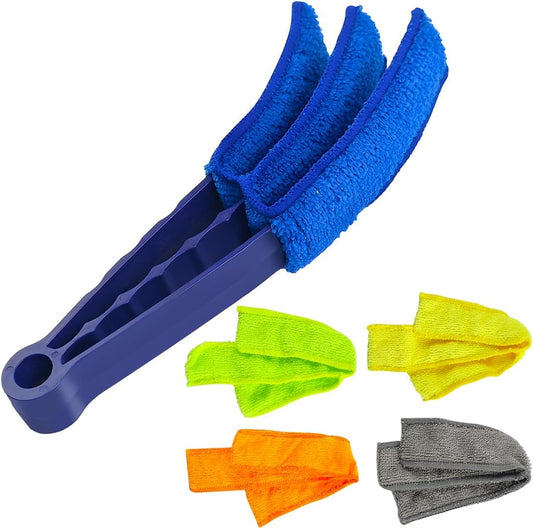 Car Vent Cleaner Duster Brush, Blinds Cleaning Tools with 5 Microfiber Sleeves for Vehicle Air Conditioner, Multipurpose Automotive Dust Remover Tool, Universal for SUV, Truck, RV