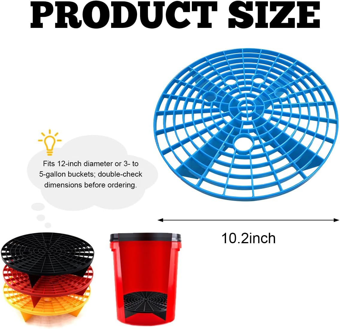 Yourkar Car Wash Bucket Inserts - 2 PCS Plastic Grit Trap for Vehicle Detailing, Auto Dirt Collectors, Fits 12 Inch Diameter Bucket, Universal Car Accessories (Black)
