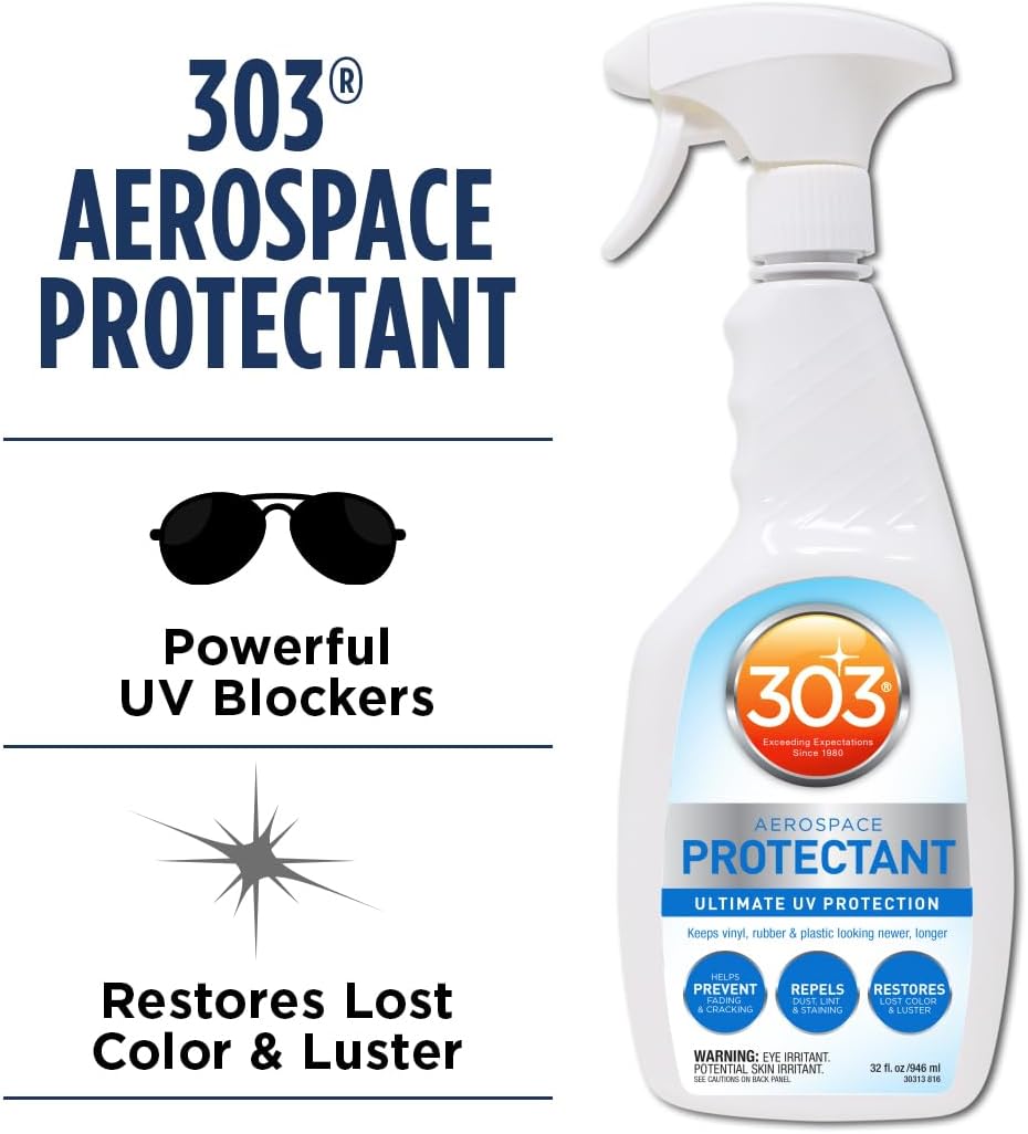 303 Products Aerospace Protectant Spray, UV Protection for Outdoor Surfaces – Protects Vinyl, Plastic & Rubber, Repels Dust & Dirt, Matte Finish, 10 oz