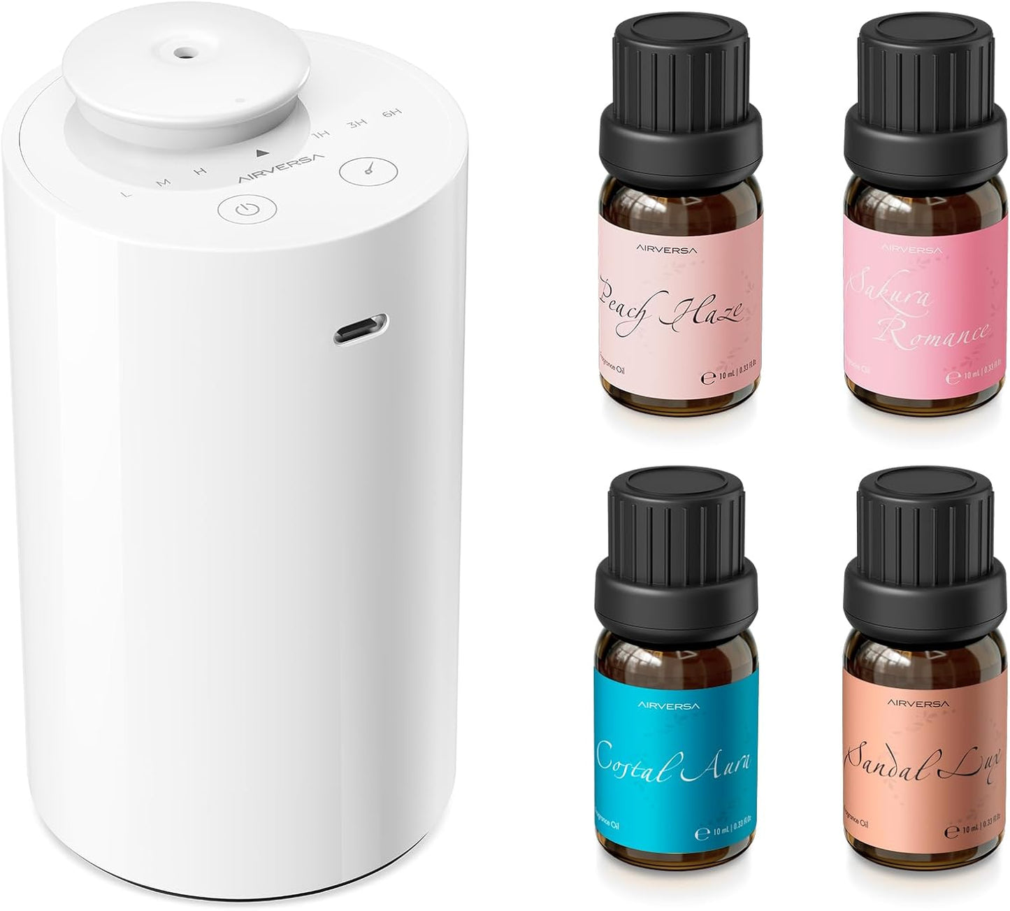 Airversa Waterless Diffuser for Essential Oil, Car Diffsuer, Battery Operated Nebulizer, 0.7 Fl Oz/ 20mL, Mini Scent Air Machine, 3 Timers & 3 Mist Levels for Home, Room, Car, Office - AN6 Black