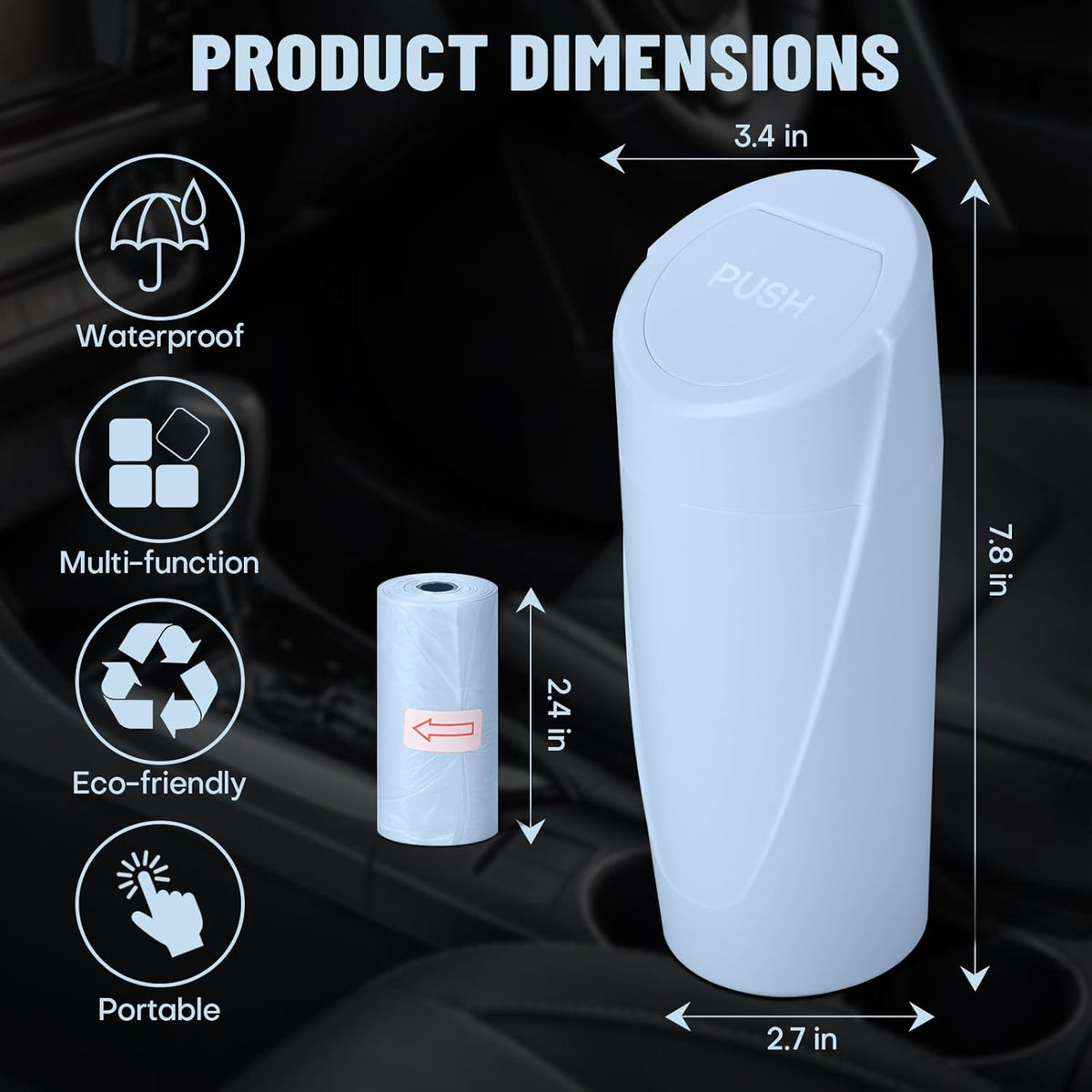 Car Trash Can Bin with Lid - Car Garbage Can Cup Holder - Pink Mini Leakproof Vehicle Garbage Bin with 20pcs Trash Bags - Automobile Organizers and Storage for Front Back Seat Accessories
