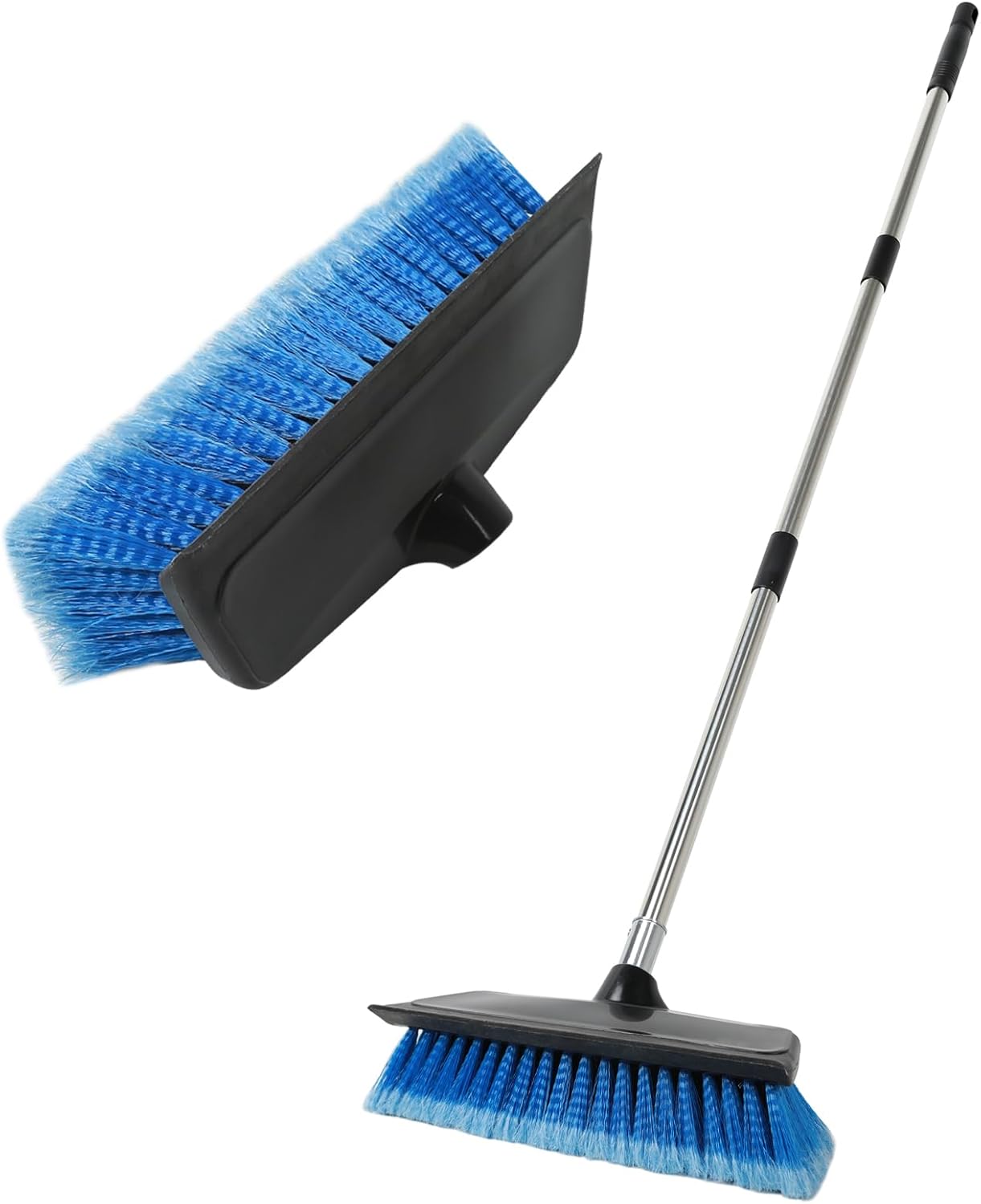 52" Car Wash Brush with Long Handle | Built-in Rubber Squeegee & Rubber Bumper | Lightweight extendable Handle | Soft Bristle Brush for Car, RV, Boat, Solar Panel, Deck Washing