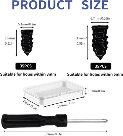 Tire Repair Nails 70PCS, Rubber Screw in Tyre Repair Screws Plugs Flat Tire Fix Rubber Nail Kits Heavy Duty Vacuum Tyre Tool with Screwdriver Box for Car Motorcycle Truck Jeep Puncture (35S+35L)