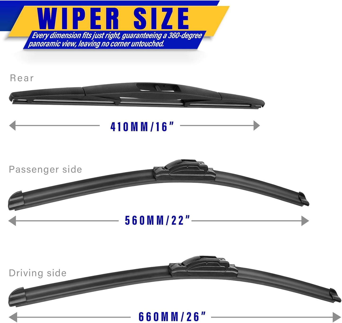 3 wipers Replacement for 2012-2018 Subaru Forester/2015-2019 Subaru Outback, Windshield Wiper Blades Original Equipment Replacement - 26"/17"/14" (Set of 3) U/J HOOK - Colors A