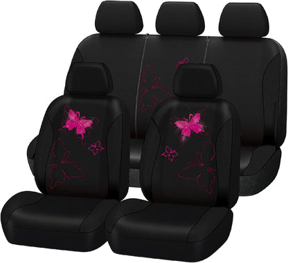 Flying Banner Butterfly car seat Covers ful Set Fashion Universal Lady Woman Female Rear Bench Split Colorized (Pink, 2 Fronts - Lace)