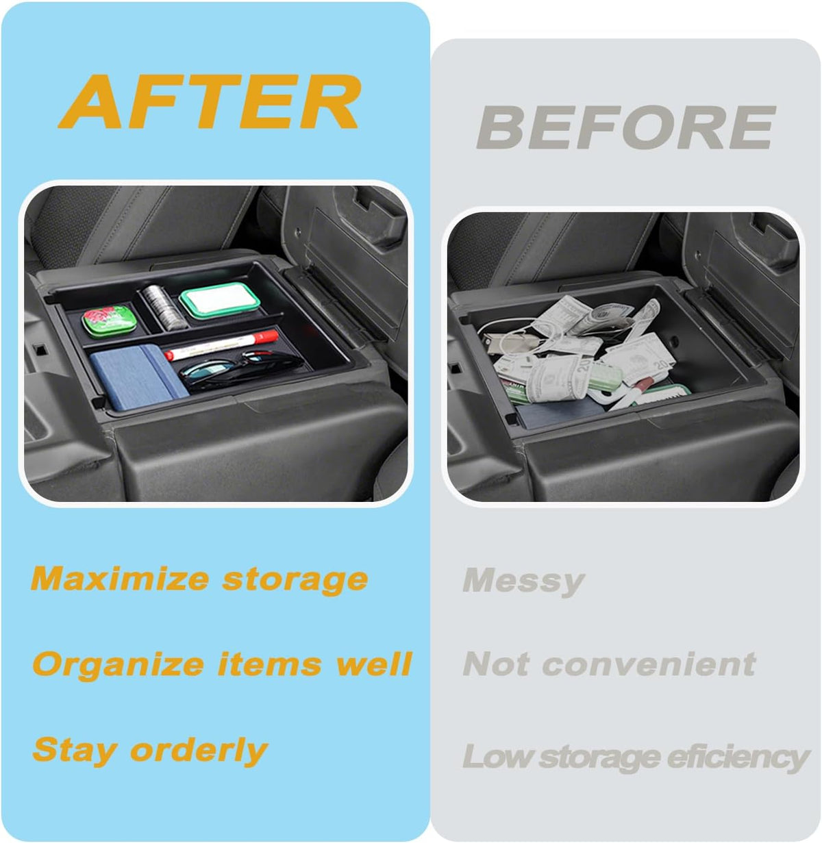 JKCOVER Center Console Hanging Organizer Box Compatible with 2019-2026 Chevy Silverado/GMC Sierra 1500 and 2020-2026 Chevrolet Silverado/Sierra 2500HD 3500HD Accessories(Split-Bench Folding Seat Only)
