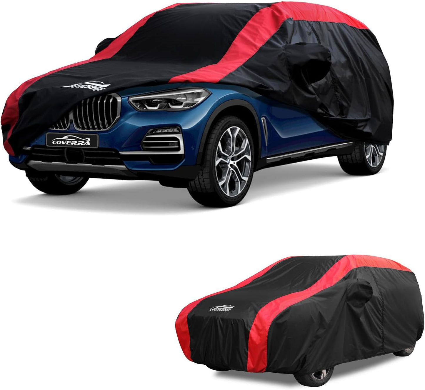 Car Cover Waterproof All Weather Protection with Red Stripe Design, Universal Fit Toyota Camry Solara, Ford Fusion, Kia Stinger Optima, Nissan Maxima, VW Passat, Subaru Legcy