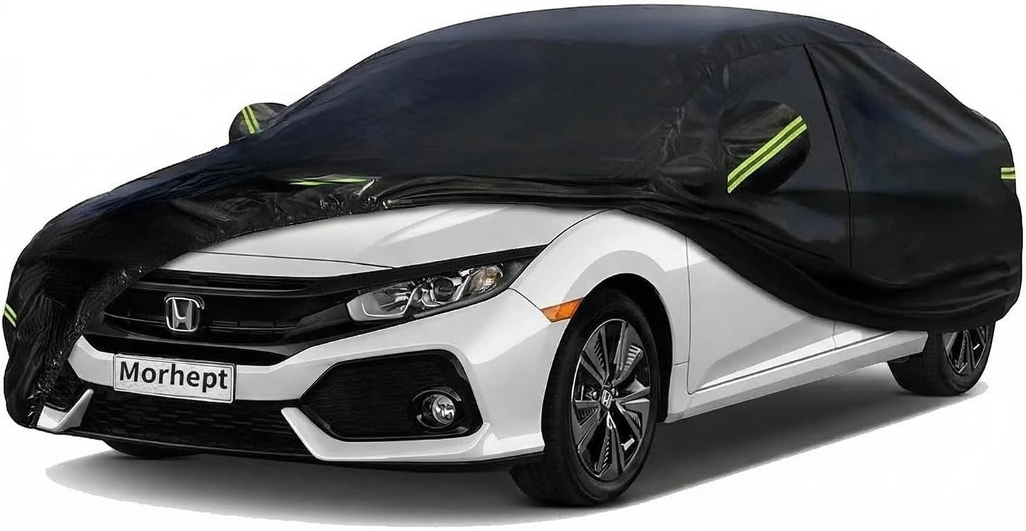 Car Cover Waterproof All Weather for Automobiles, Outdoor Full Exterior Covers for Sedan Black(Suggest Car Length from 194"-208")