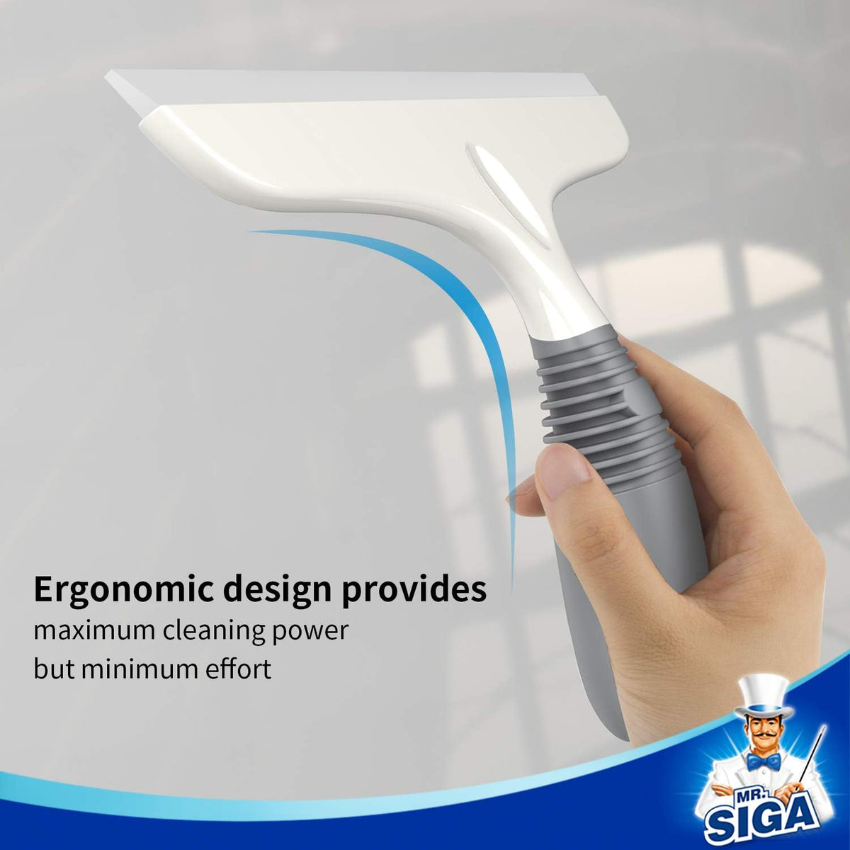 MR.SIGA Multi-Purpose Silicon Squeegee for Window, Glass, Shower Door, Car Windshield, Heavy Duty Window Scrubber, Includes Suction Hook, 10 inch, White & Gray, 1 Pack