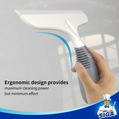 MR.SIGA Multi-Purpose Silicon Squeegee for Window, Glass, Shower Door, Car Windshield, Heavy Duty Window Scrubber, Includes Suction Hook, 10 inch, White & Gray, 1 Pack